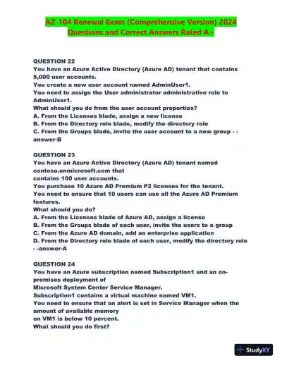 2024 AZ-104 Renewal Comprehensive Exam with Answers (270 Solved Questions) - Page 11 preview image