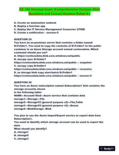 2024 AZ-104 Renewal Comprehensive Exam with Answers (270 Solved Questions) - Page 12 preview image