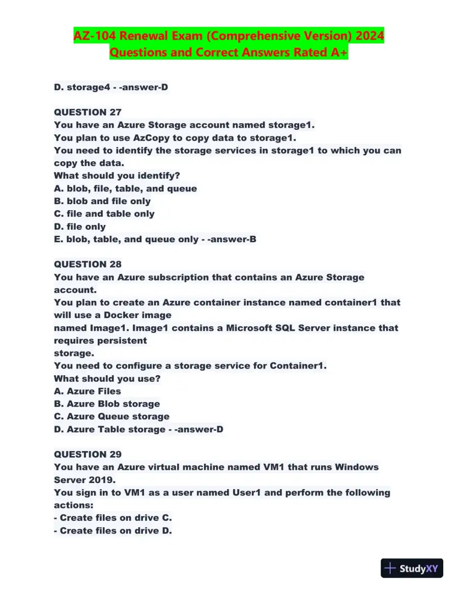 2024 AZ-104 Renewal Comprehensive Exam with Answers (270 Solved Questions), page 13