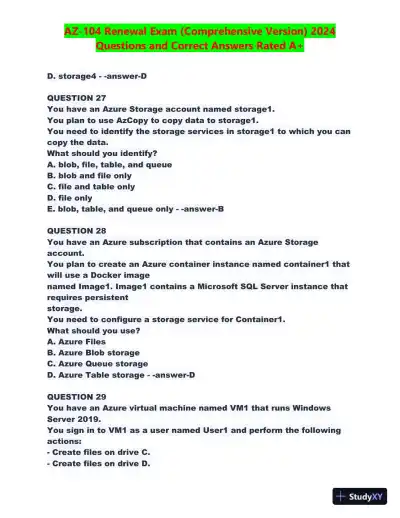 2024 AZ-104 Renewal Comprehensive Exam with Answers (270 Solved Questions) - Page 13 preview image