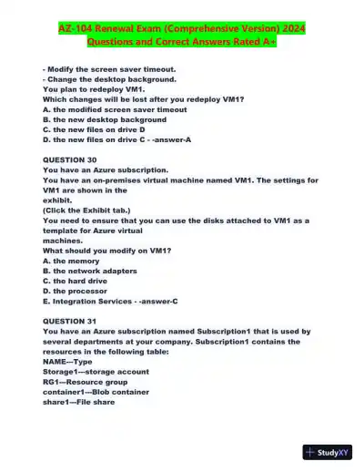 2024 AZ-104 Renewal Comprehensive Exam with Answers (270 Solved Questions) - Page 14 preview image