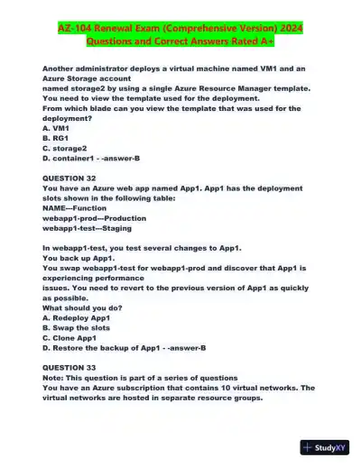 2024 AZ-104 Renewal Comprehensive Exam with Answers (270 Solved Questions) - Page 15 preview image