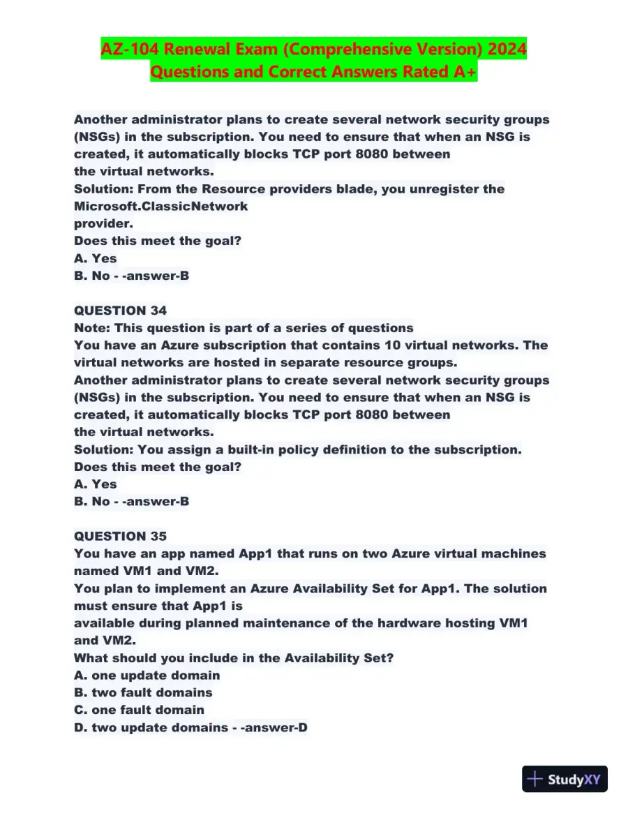 2024 AZ-104 Renewal Comprehensive Exam with Answers (270 Solved Questions), page 16