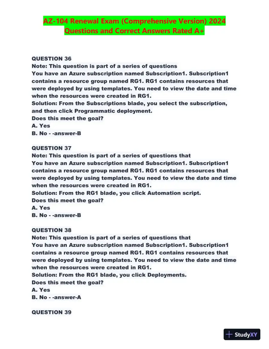 2024 AZ-104 Renewal Comprehensive Exam with Answers (270 Solved Questions), page 17