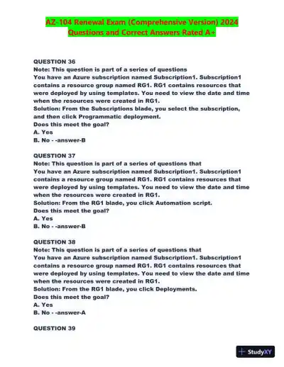 2024 AZ-104 Renewal Comprehensive Exam with Answers (270 Solved Questions) - Page 17 preview image