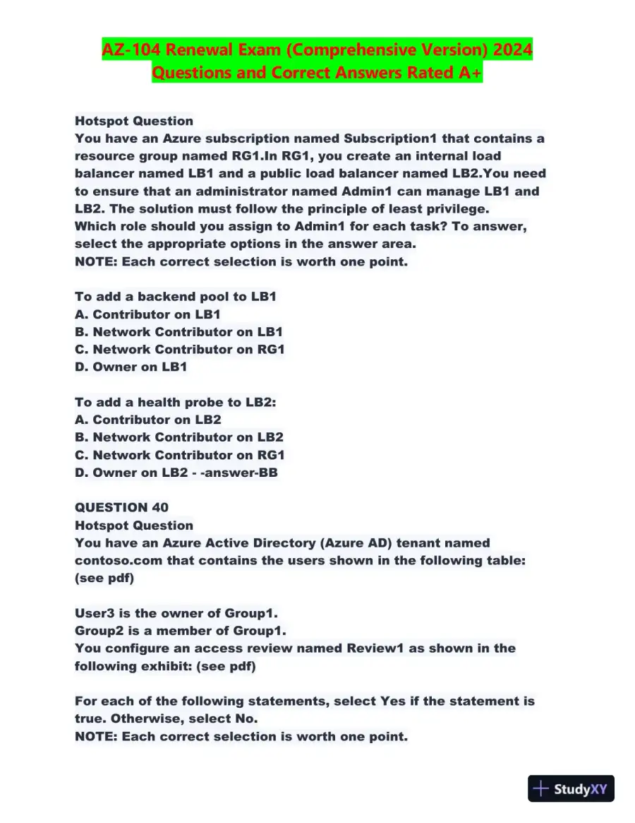 2024 AZ-104 Renewal Comprehensive Exam with Answers (270 Solved Questions), page 18