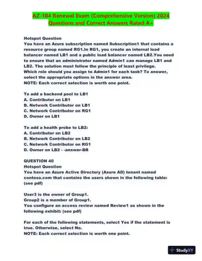 2024 AZ-104 Renewal Comprehensive Exam with Answers (270 Solved Questions) - Page 18 preview image