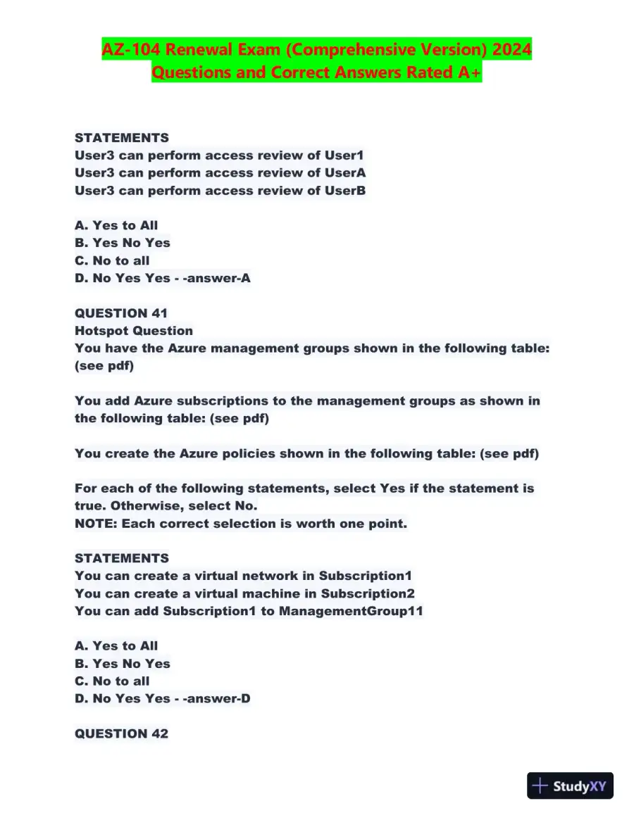 2024 AZ-104 Renewal Comprehensive Exam with Answers (270 Solved Questions), page 19