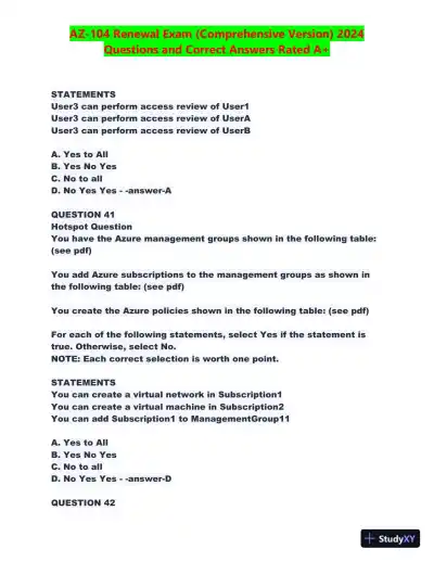 2024 AZ-104 Renewal Comprehensive Exam with Answers (270 Solved Questions) - Page 19 preview image