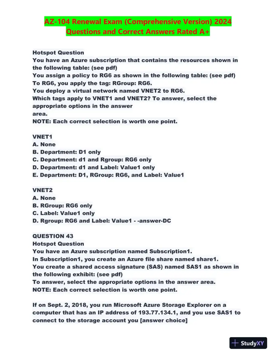 2024 AZ-104 Renewal Comprehensive Exam with Answers (270 Solved Questions), page 20