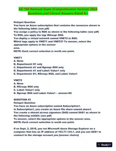 2024 AZ-104 Renewal Comprehensive Exam with Answers (270 Solved Questions) - Page 20 preview image