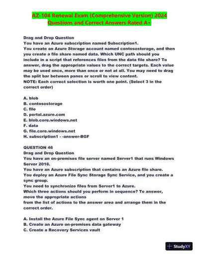 2024 AZ-104 Renewal Comprehensive Exam with Answers (270 Solved Questions) - Page 22 preview image