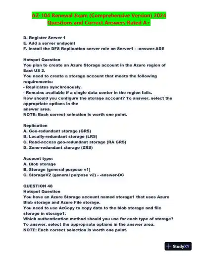 2024 AZ-104 Renewal Comprehensive Exam with Answers (270 Solved Questions) - Page 23 preview image