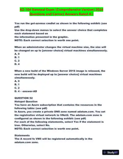 2024 AZ-104 Renewal Comprehensive Exam with Answers (270 Solved Questions) - Page 26 preview image