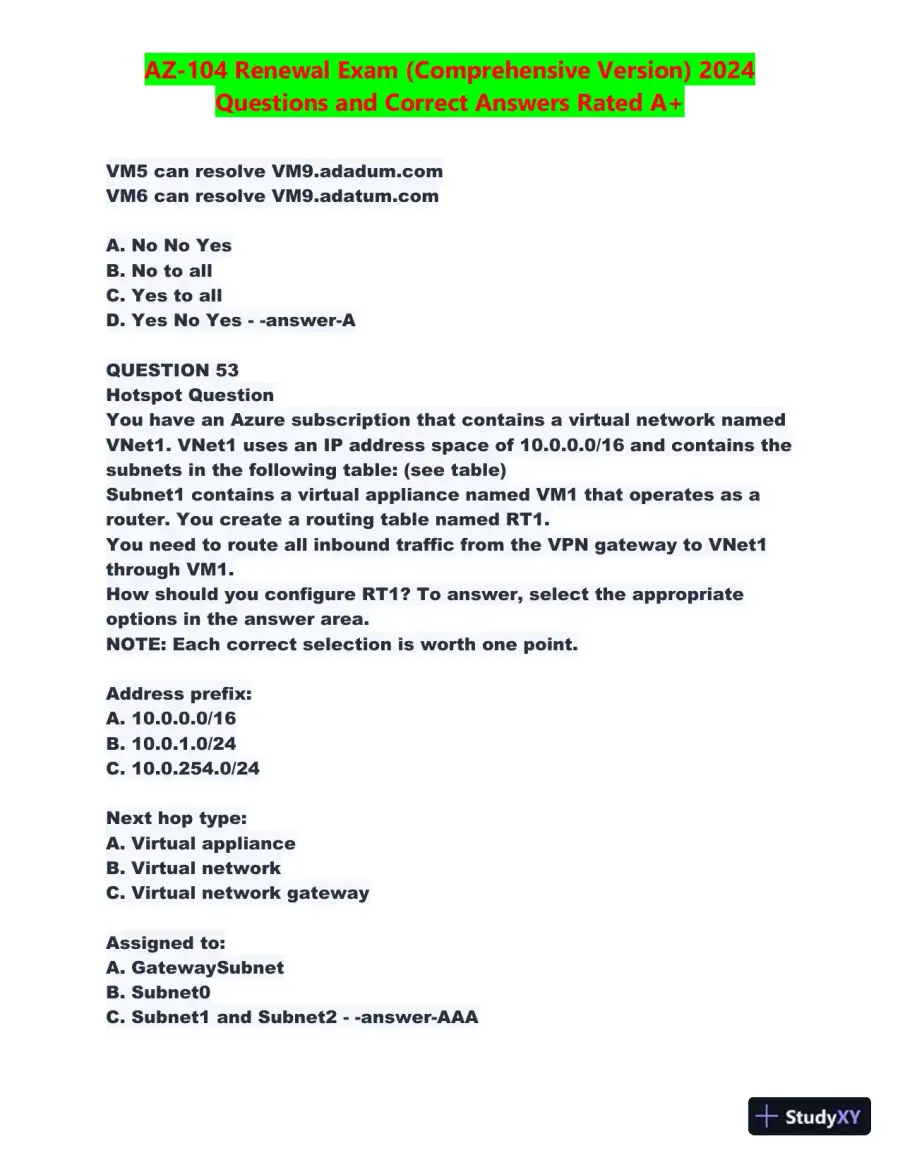 2024 AZ-104 Renewal Comprehensive Exam with Answers (270 Solved Questions), page 27