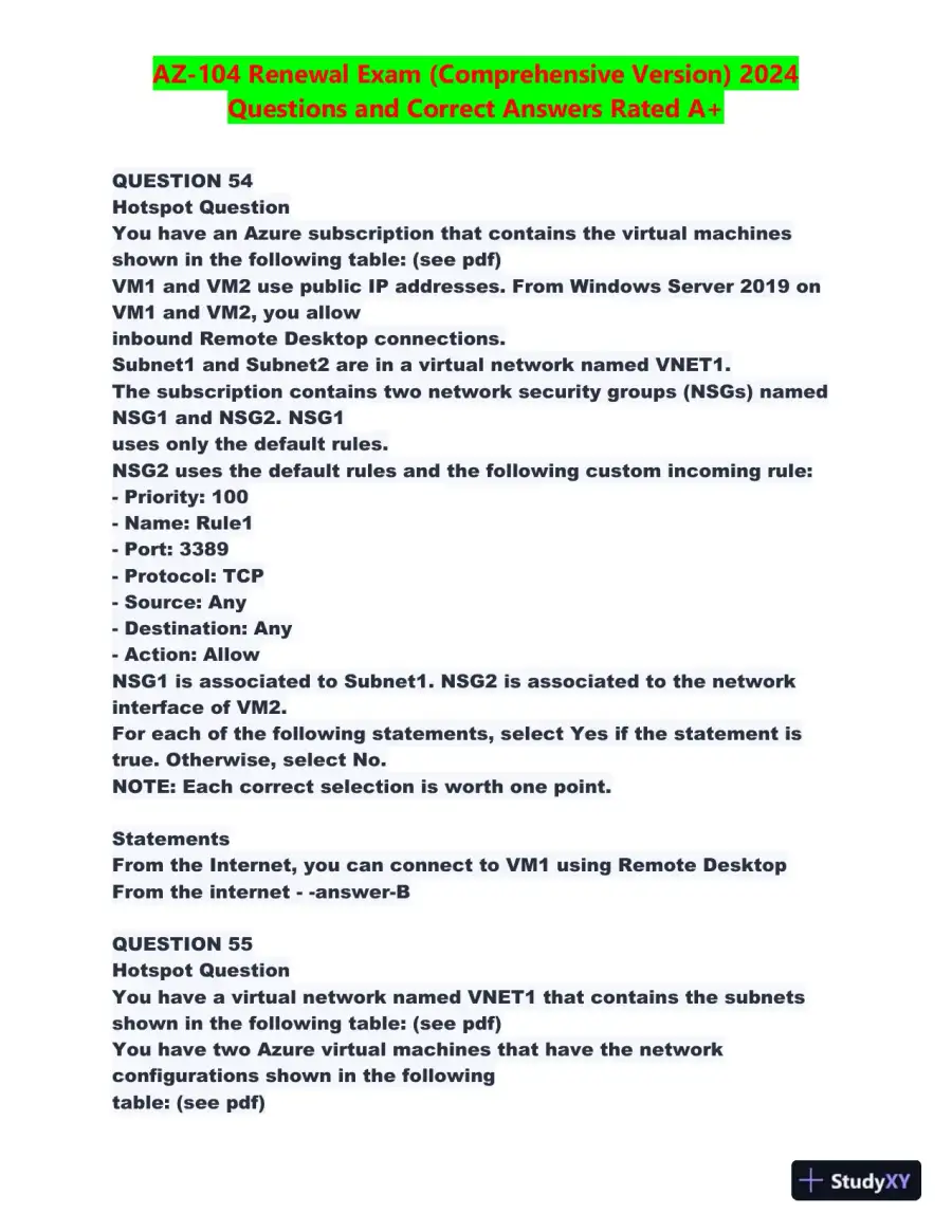 2024 AZ-104 Renewal Comprehensive Exam with Answers (270 Solved Questions), page 28