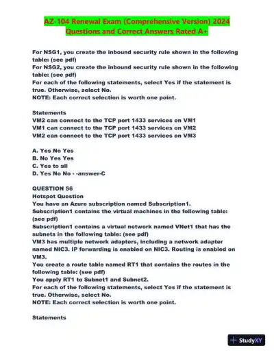 2024 AZ-104 Renewal Comprehensive Exam with Answers (270 Solved Questions) - Page 29 preview image