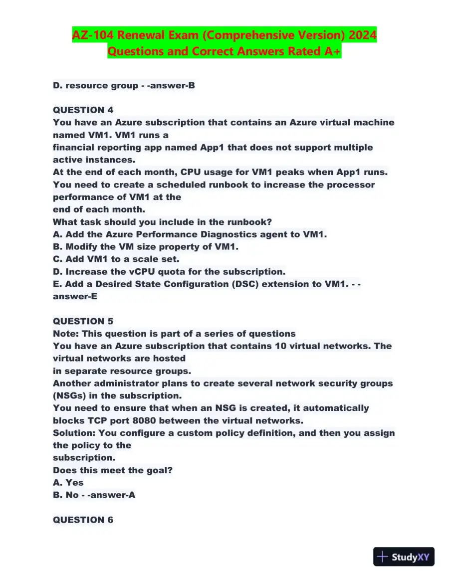 2024 AZ-104 Renewal Comprehensive Exam with Answers (270 Solved Questions), page 3