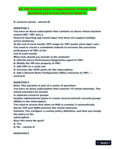 2024 AZ-104 Renewal Comprehensive Exam with Answers (270 Solved Questions) - Page 3 preview image