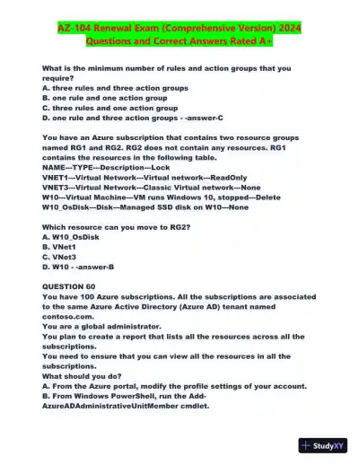 2024 AZ-104 Renewal Comprehensive Exam with Answers (270 Solved Questions) - Page 31 preview image