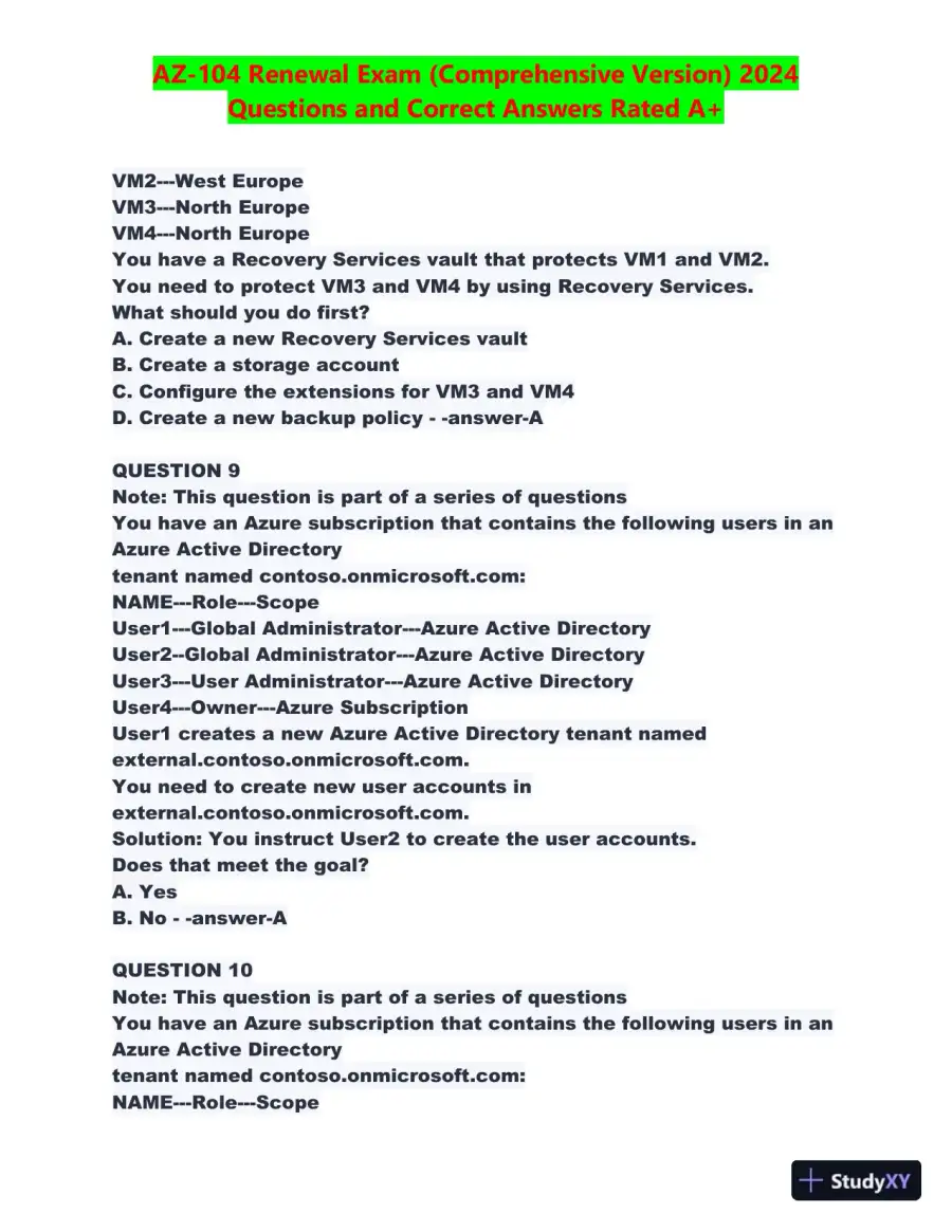 2024 AZ-104 Renewal Comprehensive Exam with Answers (270 Solved Questions), page 5