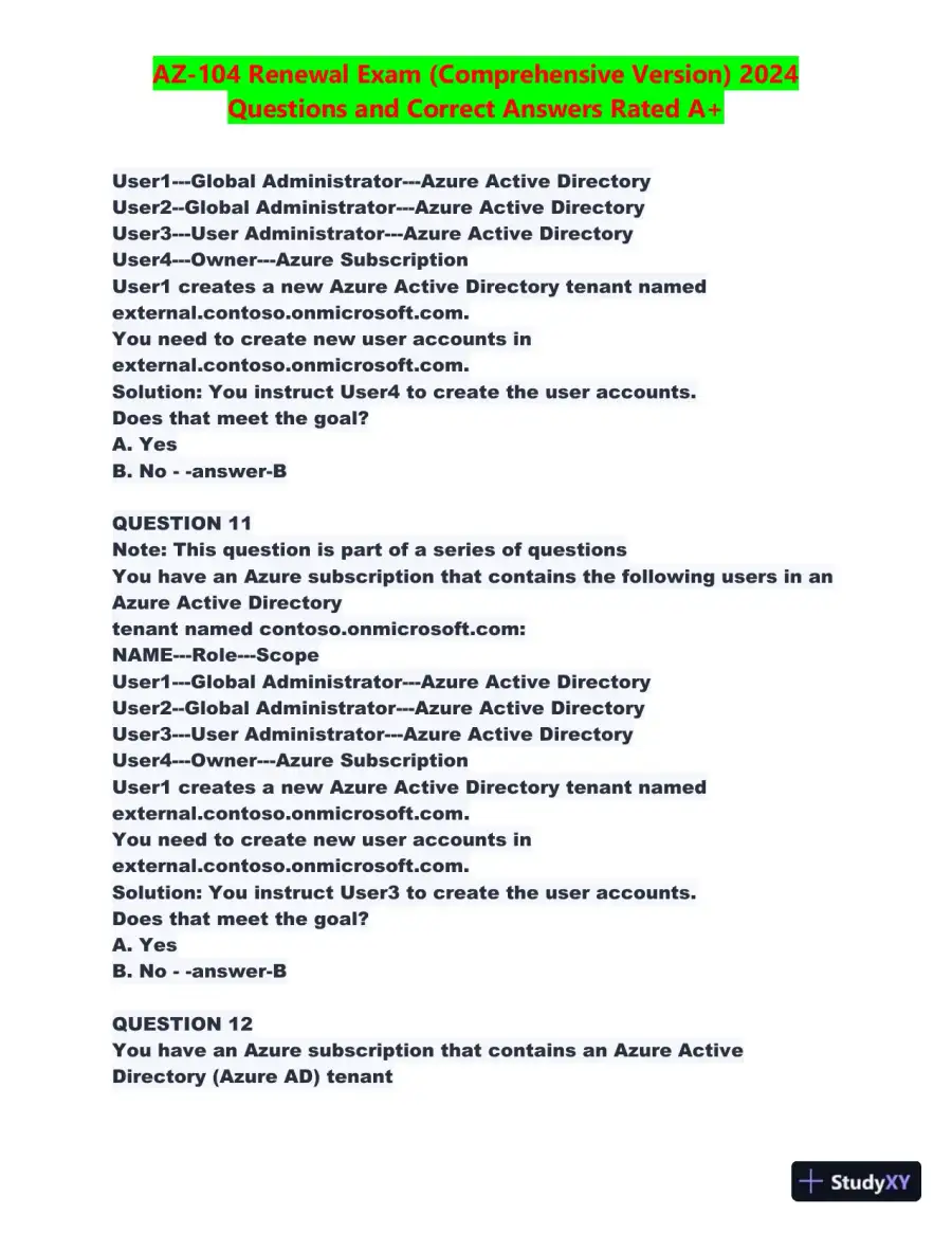 2024 AZ-104 Renewal Comprehensive Exam with Answers (270 Solved Questions), page 6