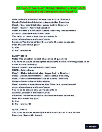 2024 AZ-104 Renewal Comprehensive Exam with Answers (270 Solved Questions) - Page 6 preview image