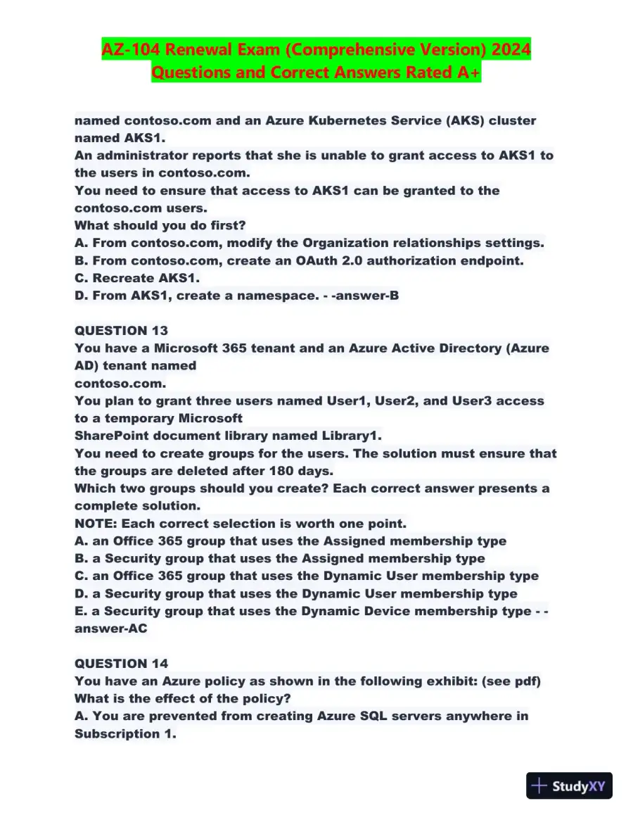 2024 AZ-104 Renewal Comprehensive Exam with Answers (270 Solved Questions), page 7