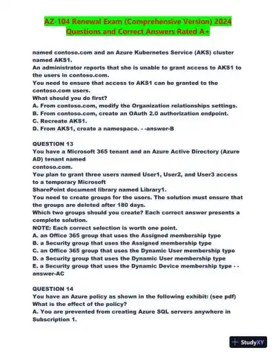 2024 AZ-104 Renewal Comprehensive Exam with Answers (270 Solved Questions) - Page 7 preview image