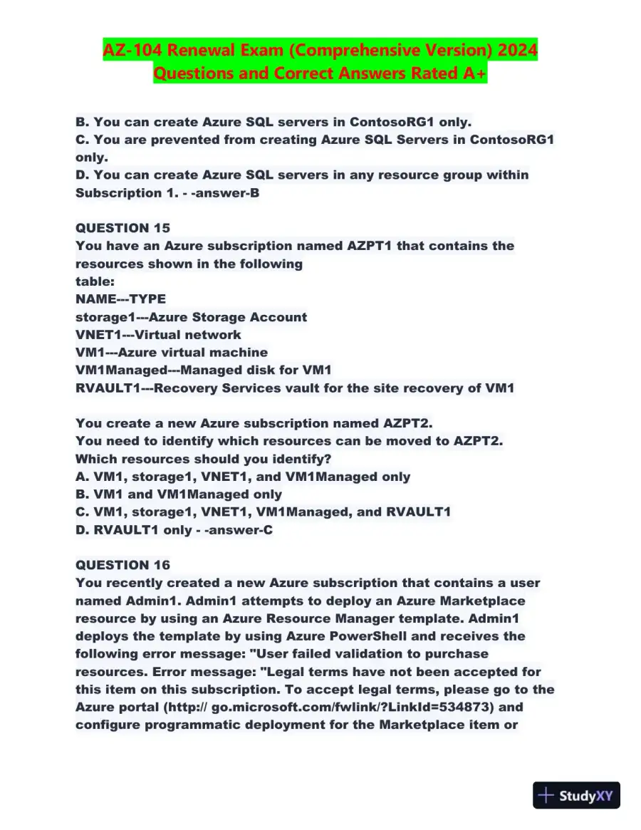 2024 AZ-104 Renewal Comprehensive Exam with Answers (270 Solved Questions), page 8