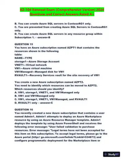 2024 AZ-104 Renewal Comprehensive Exam with Answers (270 Solved Questions) - Page 8 preview image