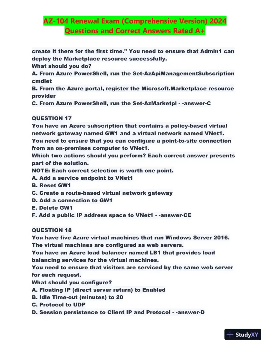 2024 AZ-104 Renewal Comprehensive Exam with Answers (270 Solved Questions), page 9