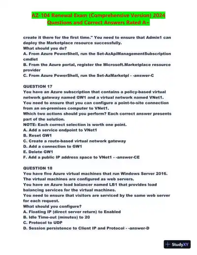 2024 AZ-104 Renewal Comprehensive Exam with Answers (270 Solved Questions) - Page 9 preview image