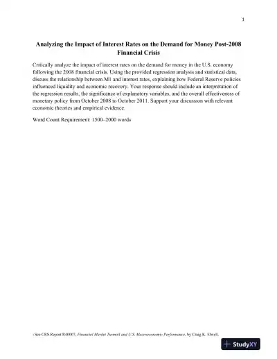 Analyzing the Impact of Interest Rates on the Demand for Money Post-2008 Financial Crisis - Page 1 preview image