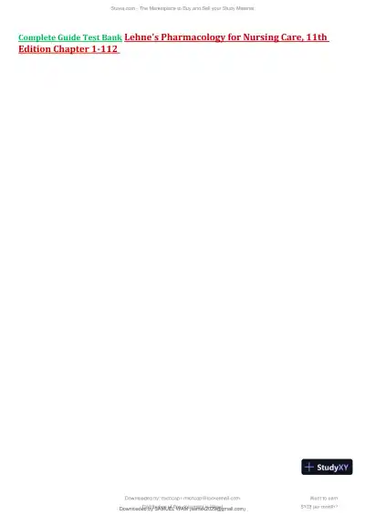 Test Bank for Lehne's Pharmacology for Nursing Care, 11th Edition (Chapters 1-112) - Page 1 preview image