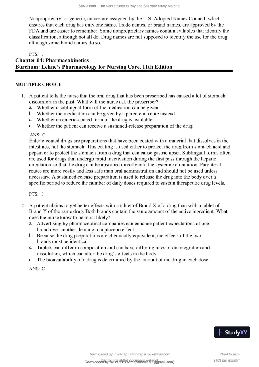 Test Bank for Lehne's Pharmacology for Nursing Care, 11th Edition (Chapters 1-112), page 12