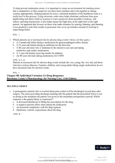 Test Bank for Lehne's Pharmacology for Nursing Care, 11th Edition (Chapters 1-112) - Page 29 preview image