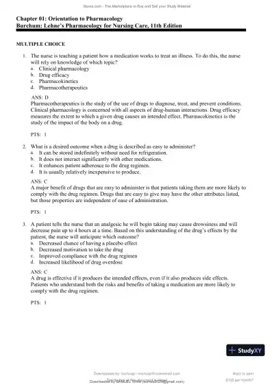 Test Bank for Lehne's Pharmacology for Nursing Care, 11th Edition (Chapters 1-112) - Page 3 preview image