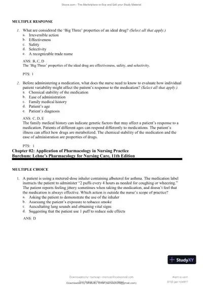 Test Bank for Lehne's Pharmacology for Nursing Care, 11th Edition (Chapters 1-112) - Page 4 preview image