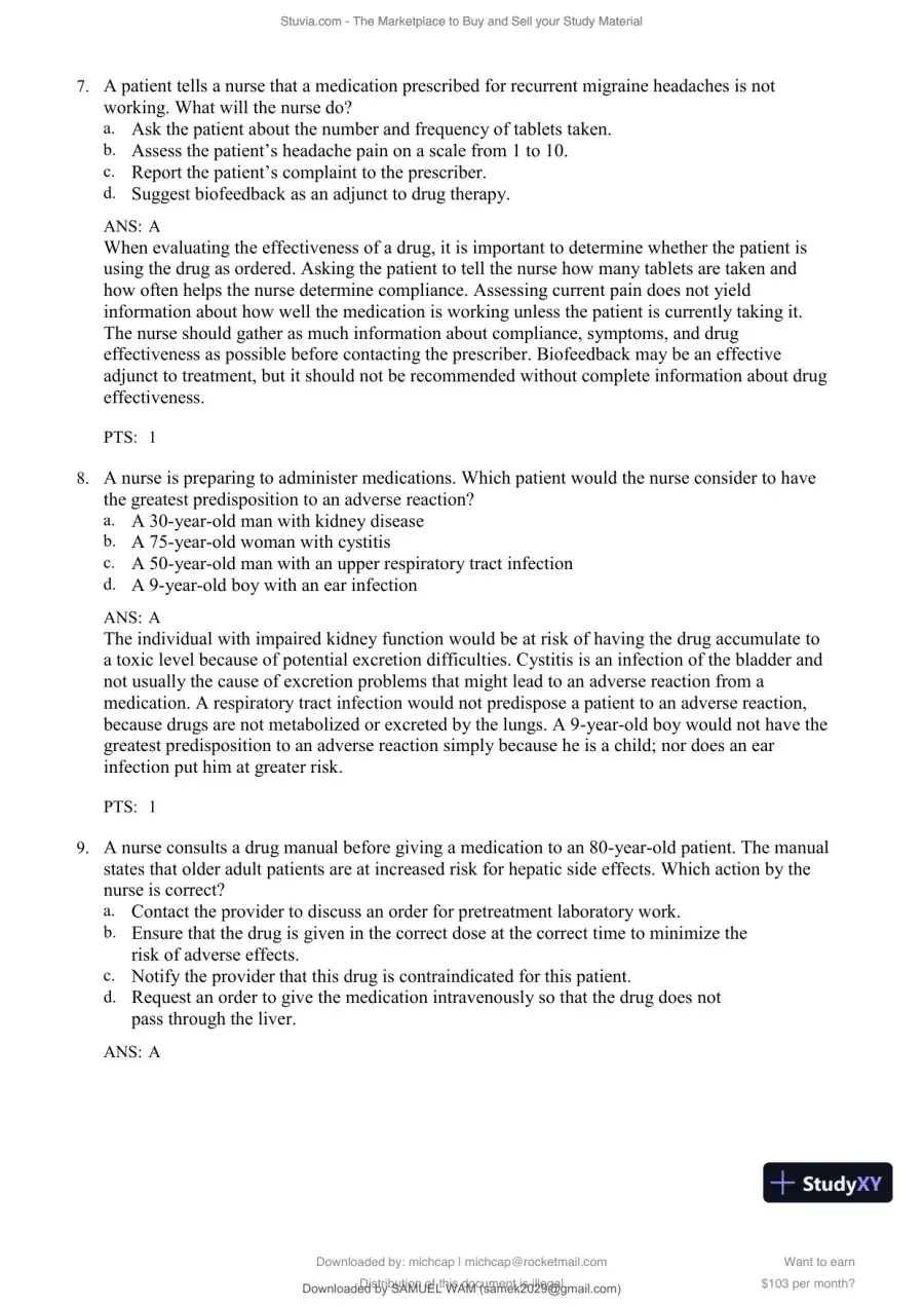Test Bank for Lehne's Pharmacology for Nursing Care, 11th Edition (Chapters 1-112), page 7