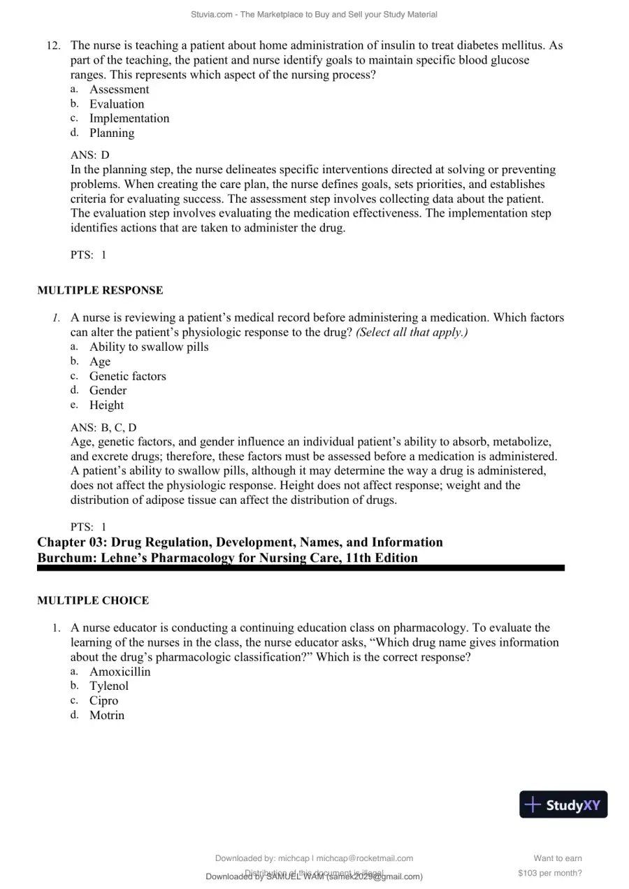 Test Bank for Lehne's Pharmacology for Nursing Care, 11th Edition (Chapters 1-112), page 9