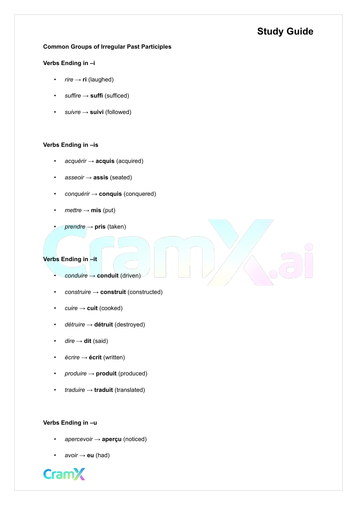 French II – Participles - Page 3 preview image