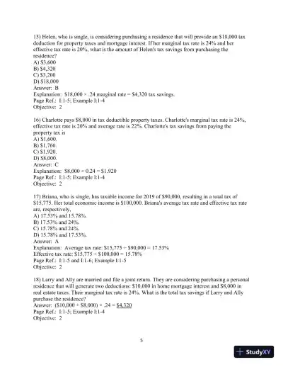 Test Bank for Pearson's Federal Taxation 2020 Individuals, 33rd Edition - Page 6 preview image