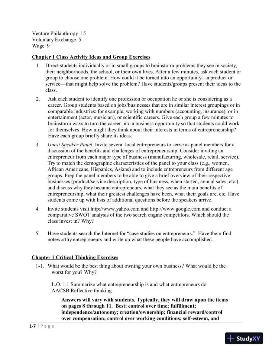 Solution Manual For Entrepreneurship: Starting and Operating Small Business, 5th Edition, page 11