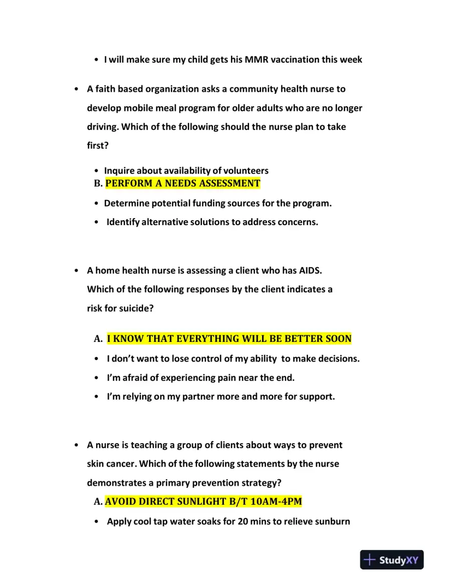 2021-2022 ATI Community Health Proctored Exam with Answers (58 Solved Questions), page 7