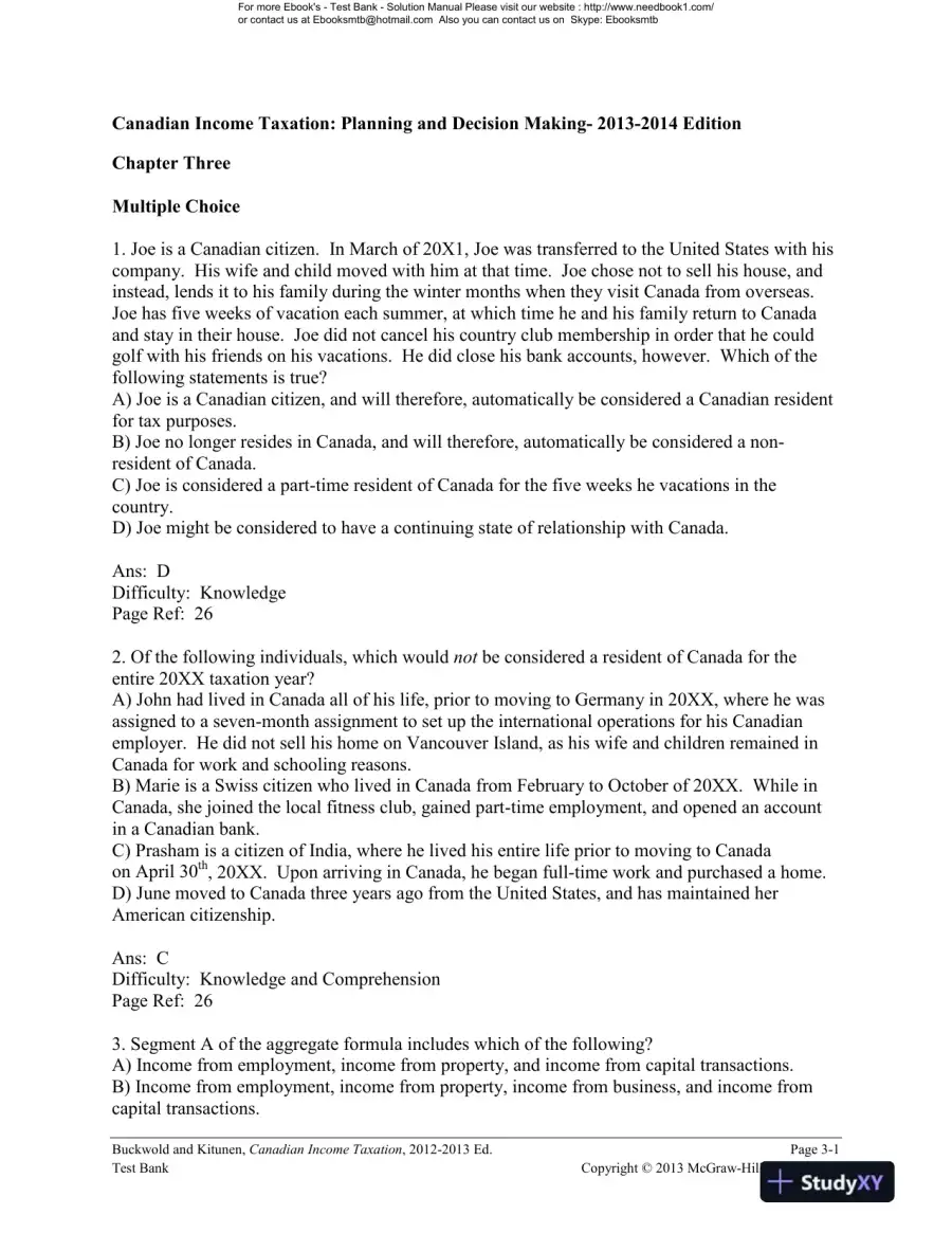 Canadian Income Taxation : Planning And Decision Making, 2013-2014 Edition Test Bank, page 10