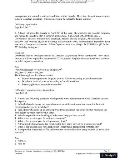 Canadian Income Taxation : Planning And Decision Making, 2013-2014 Edition Test Bank - Page 13 preview image