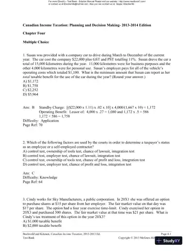 Canadian Income Taxation : Planning And Decision Making, 2013-2014 Edition Test Bank - Page 15 preview image