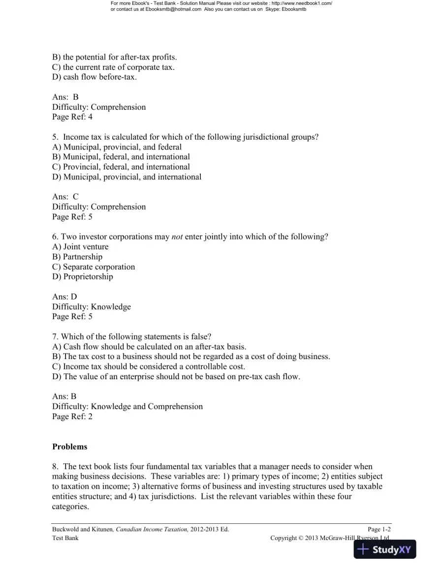 Canadian Income Taxation : Planning And Decision Making, 2013-2014 Edition Test Bank, page 3
