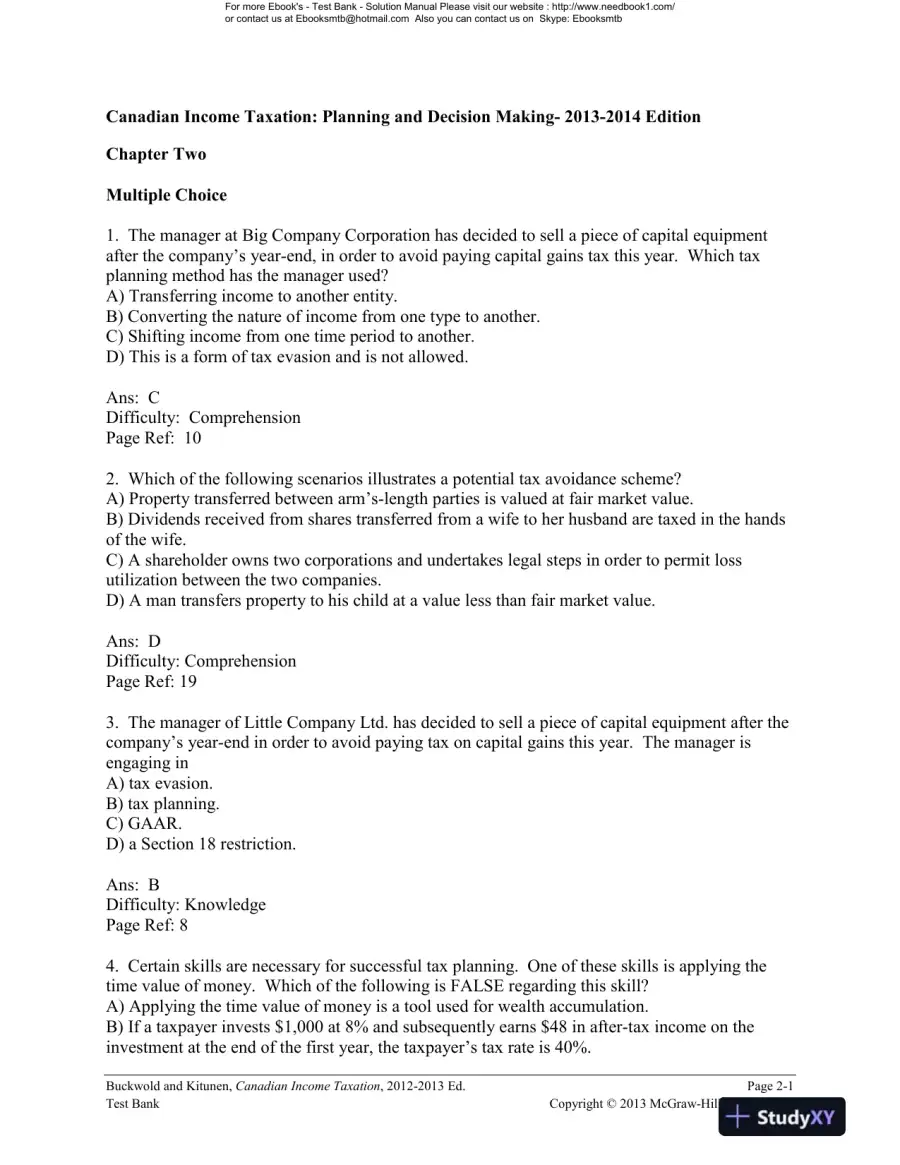 Canadian Income Taxation : Planning And Decision Making, 2013-2014 Edition Test Bank, page 5